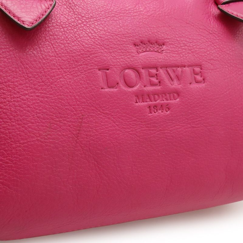 Loewe Heritage Mini Boston Bag Handbag Leather Fuchsia Pink Gold Hardware