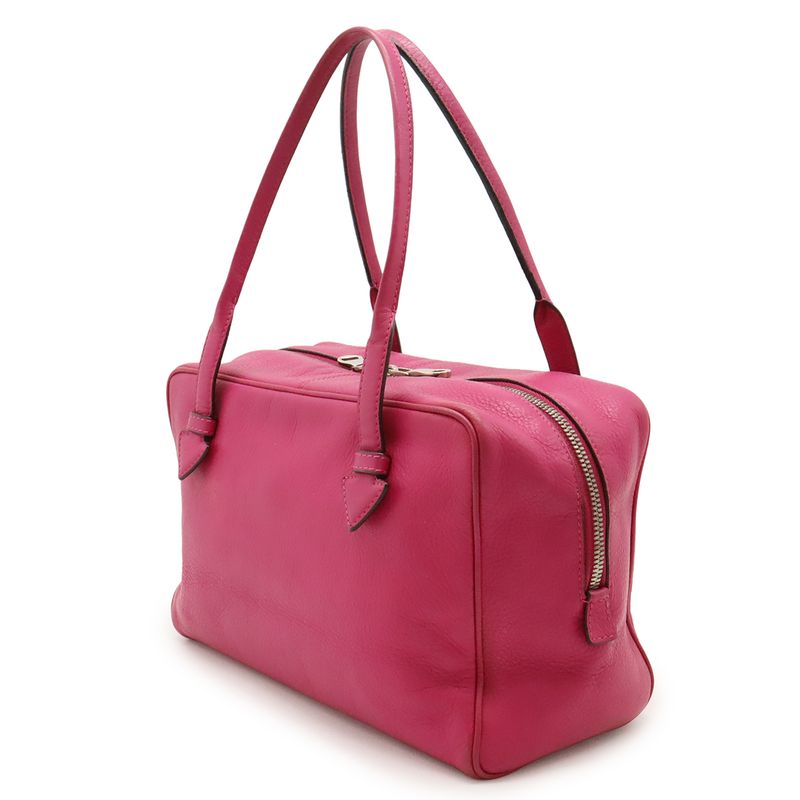 Loewe Heritage Mini Boston Bag Handbag Leather Fuchsia Pink Gold Hardware