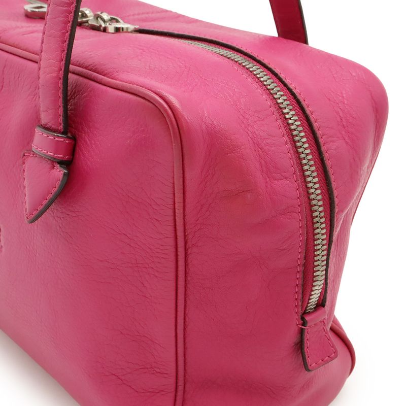 Loewe Heritage Mini Boston Bag Handbag Leather Fuchsia Pink Gold Hardware