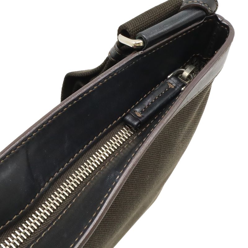 Prada Logo Jacquard Shoulder Bag Pochette Canvas Leather MORO Dark Brown NERO