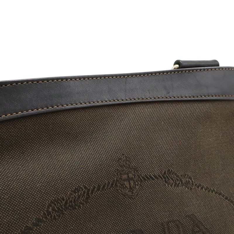 Prada Logo Jacquard Shoulder Bag Pochette Canvas Leather MORO Dark Brown NERO