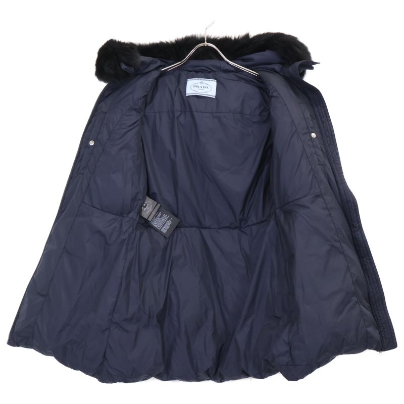 Prada  Official 29e117 R212 Triangle Plate Sheepskin Fur Hooded Down