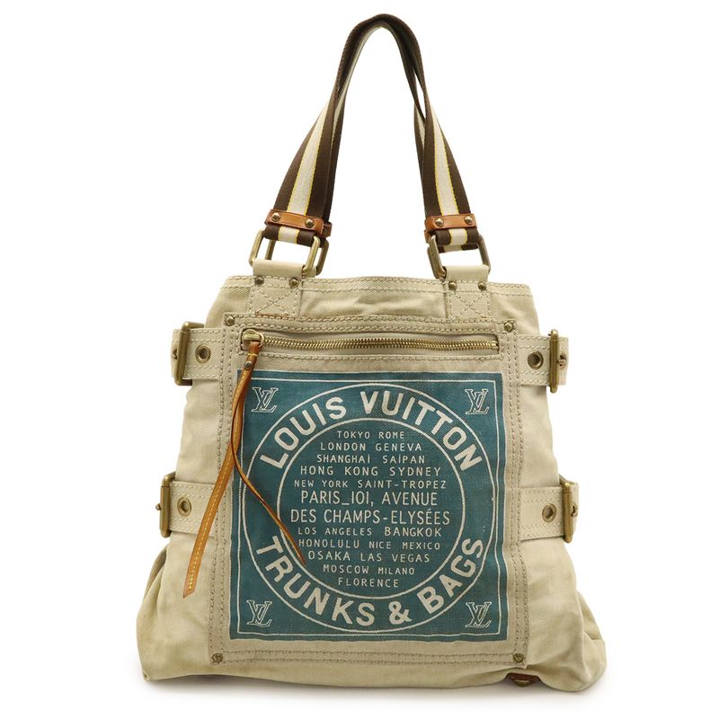 Louis Vuitton Cruise Line Globe Shopper MM Tote Bag Shoulder Bag Blue Natural