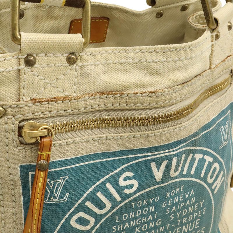 Louis Vuitton Cruise Line Globe Shopper MM Tote Bag Shoulder Bag Blue Natural
