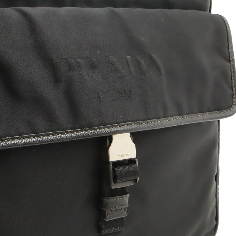 Prada Logo Jacquard Triangle Logo Shoulder Bag Messenger Bag Nylon Leather NERO