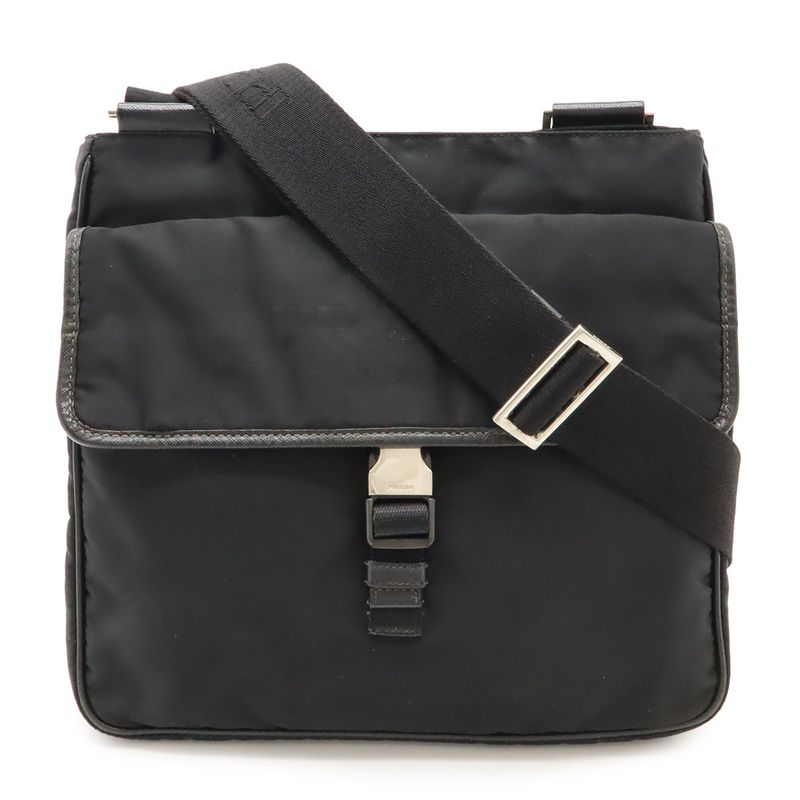 Prada Logo Jacquard Triangle Logo Shoulder Bag Messenger Bag Nylon Leather NERO