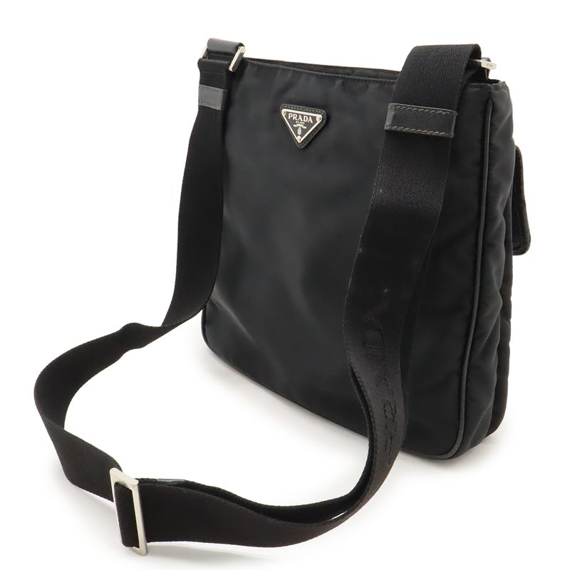 Prada Logo Jacquard Triangle Logo Shoulder Bag Messenger Bag Nylon Leather NERO