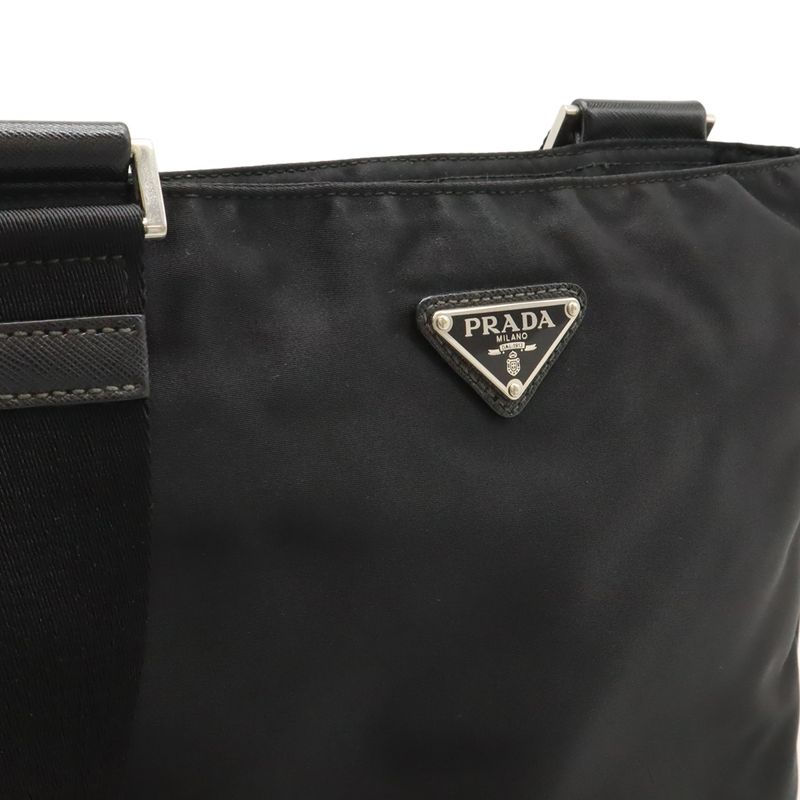 Prada Logo Jacquard Triangle Logo Shoulder Bag Messenger Bag Nylon Leather NERO