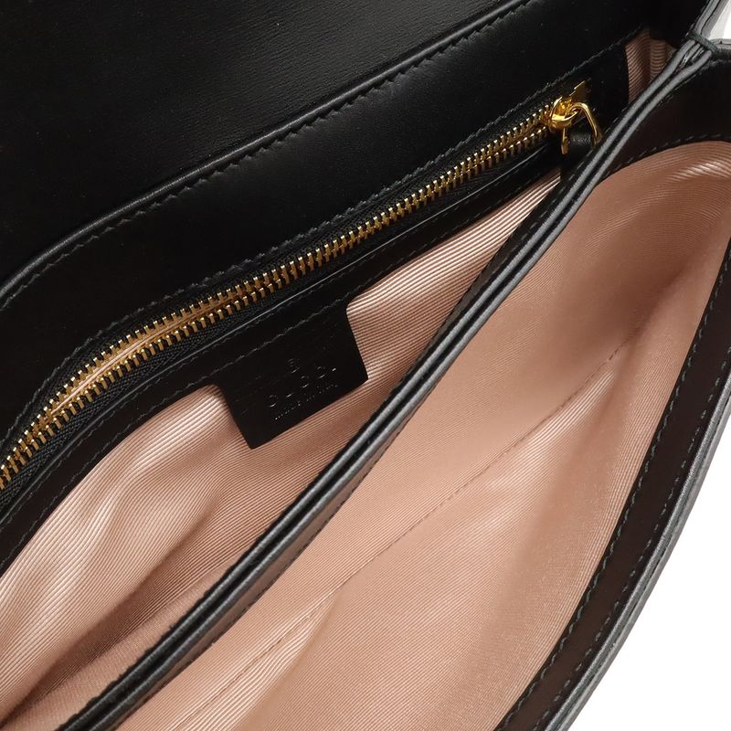 Gucci GG Marmont Ally Small Shoulder Bag Pochette Leather Black Gold Hardware