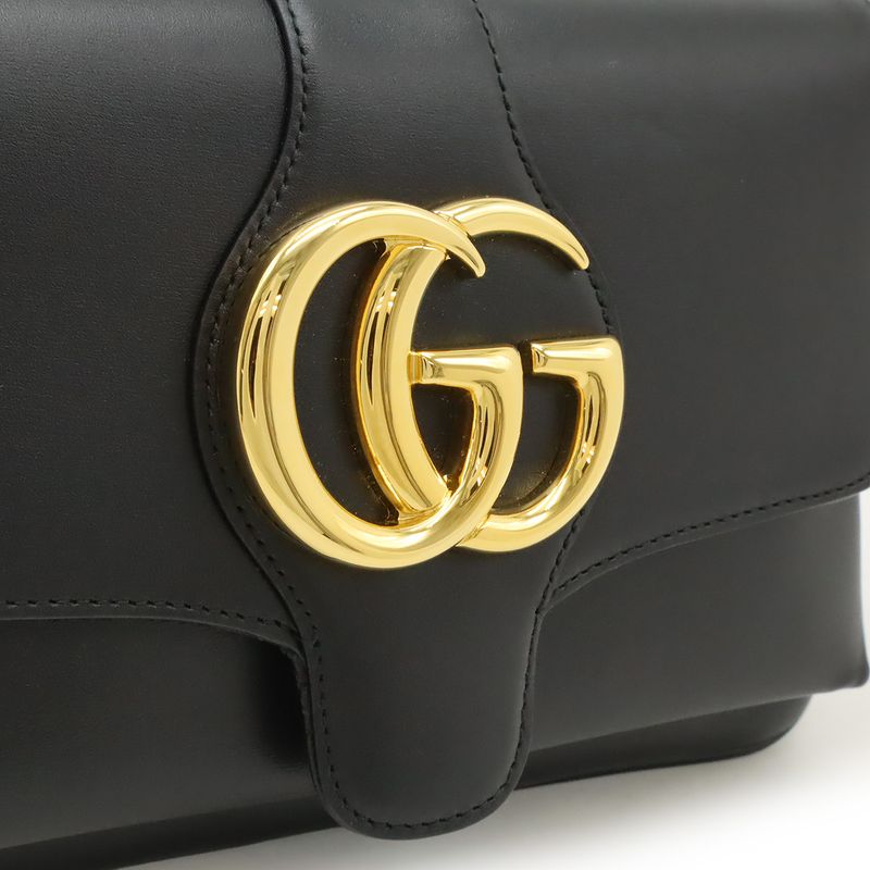 Gucci GG Marmont Ally Small Shoulder Bag Pochette Leather Black Gold Hardware
