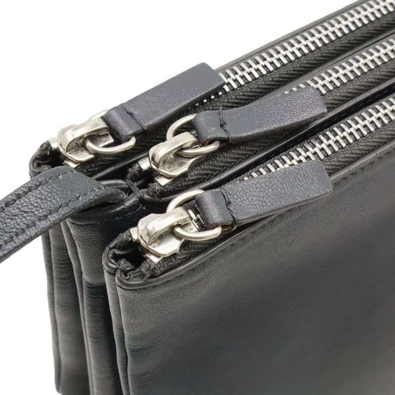 Celine Trio Large Shoulder Bag Pochette Crossbody Pouch Leather Gray Silver
