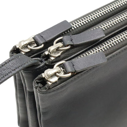 Celine Trio Large Shoulder Bag Pochette Crossbody Pouch Leather Gray Silver
