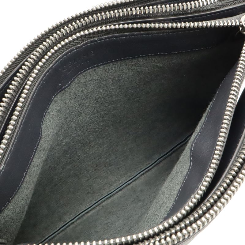 Celine Trio Large Shoulder Bag Pochette Crossbody Pouch Leather Gray Silver