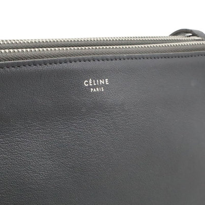 Celine Trio Large Shoulder Bag Pochette Crossbody Pouch Leather Gray Silver