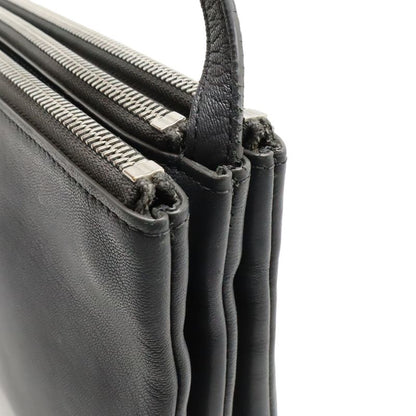 Celine Trio Large Shoulder Bag Pochette Crossbody Pouch Leather Gray Silver