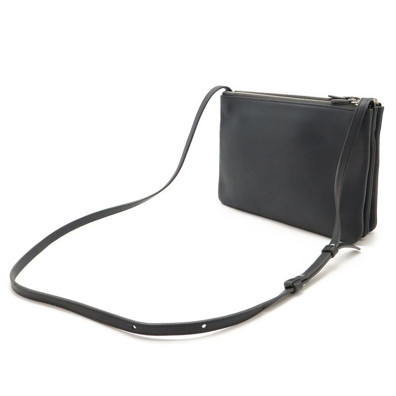 Celine Trio Large Shoulder Bag Pochette Crossbody Pouch Leather Gray Silver