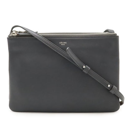 Celine Trio Large Shoulder Bag Pochette Crossbody Pouch Leather Gray Silver