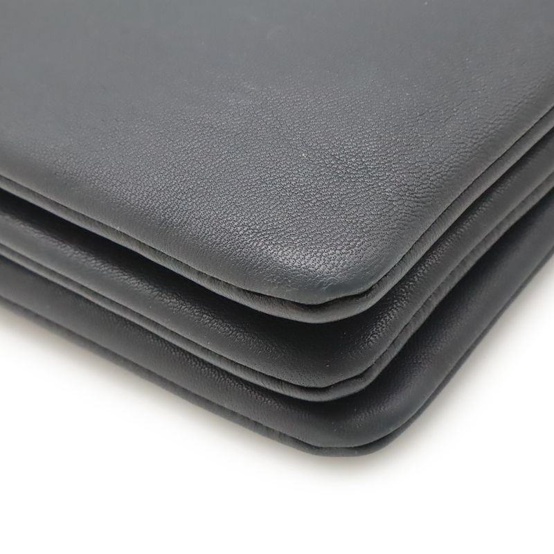 Celine Trio Large Shoulder Bag Pochette Crossbody Pouch Leather Gray Silver