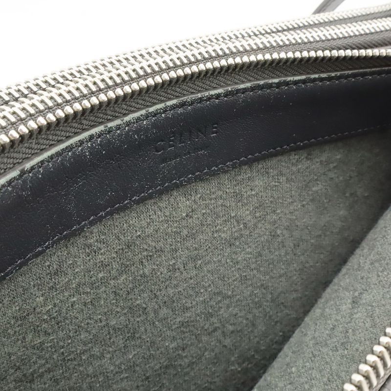 Celine Trio Large Shoulder Bag Pochette Crossbody Pouch Leather Gray Silver