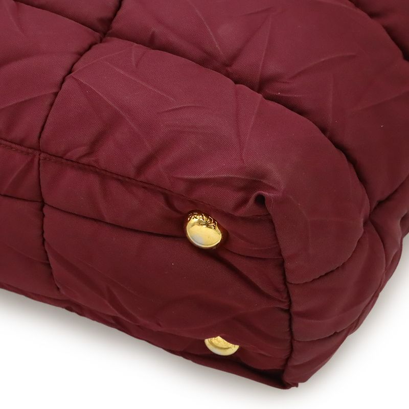 Prada Crispy Tote 2WAY Shoulder Bag Crossbody Quilted Nylon Enamel Wine Red