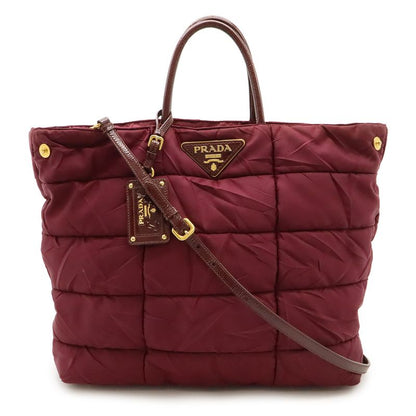 Prada Crispy Tote 2WAY Shoulder Bag Crossbody Quilted Nylon Enamel Wine Red