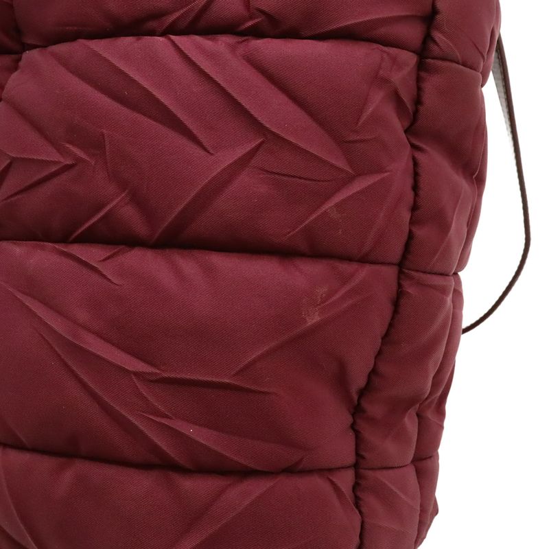 Prada Crispy Tote 2WAY Shoulder Bag Crossbody Quilted Nylon Enamel Wine Red