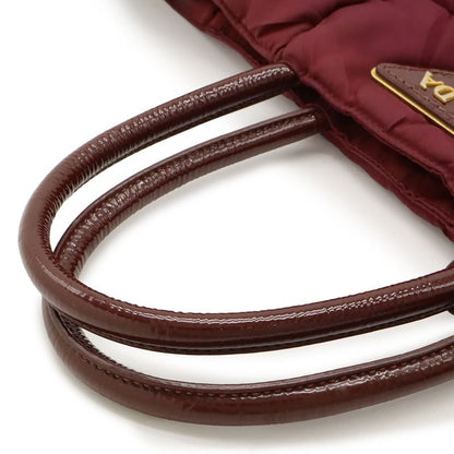 Prada Crispy Tote 2WAY Shoulder Bag Crossbody Quilted Nylon Enamel Wine Red