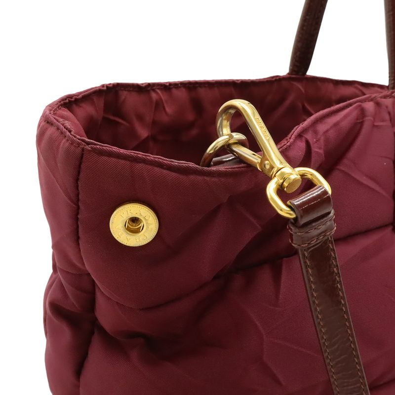 Prada Crispy Tote 2WAY Shoulder Bag Crossbody Quilted Nylon Enamel Wine Red