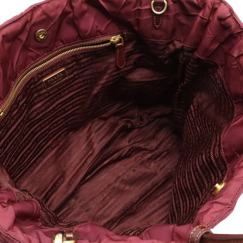 Prada Crispy Tote 2WAY Shoulder Bag Crossbody Quilted Nylon Enamel Wine Red