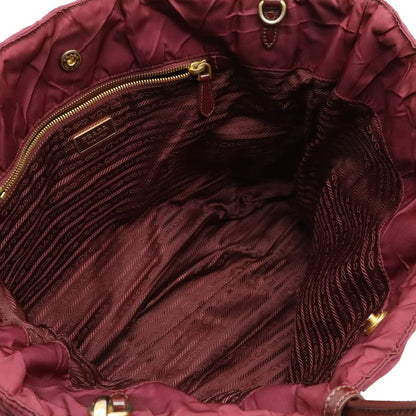 Prada Crispy Tote 2WAY Shoulder Bag Crossbody Quilted Nylon Enamel Wine Red