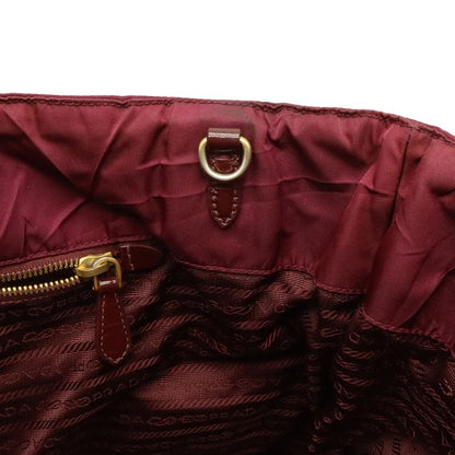 Prada Crispy Tote 2WAY Shoulder Bag Crossbody Quilted Nylon Enamel Wine Red