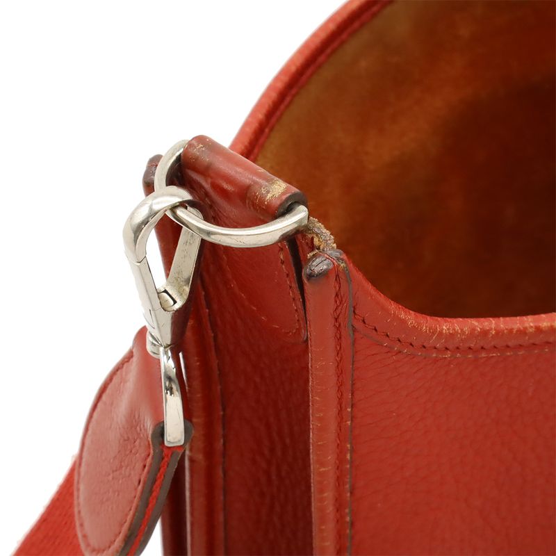 Hermes Evelyn II 2 PM Shoulder Bag Crossbody Togo Leather Rouge Vif Red Silver