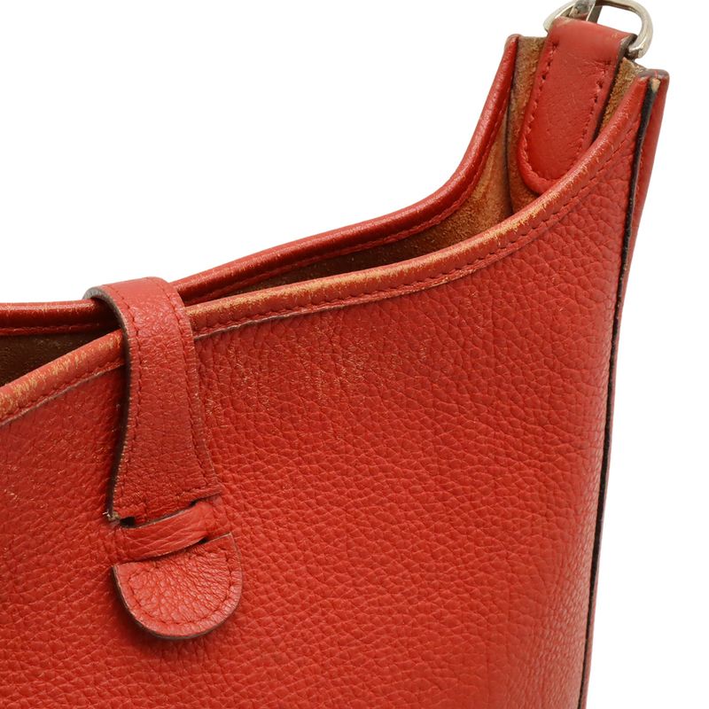 Hermes Evelyn II 2 PM Shoulder Bag Crossbody Togo Leather Rouge Vif Red Silver