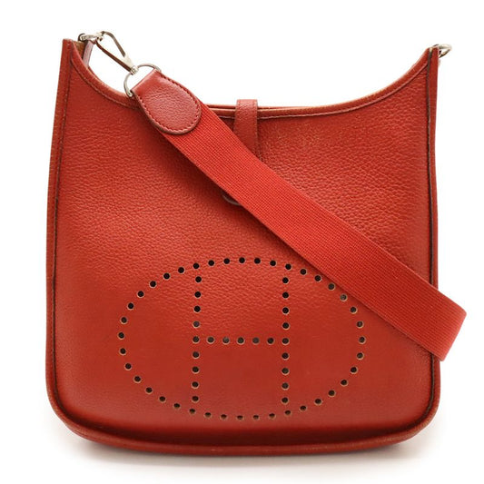 Hermes Evelyn II 2 PM Shoulder Bag Crossbody Togo Leather Rouge Vif Red Silver
