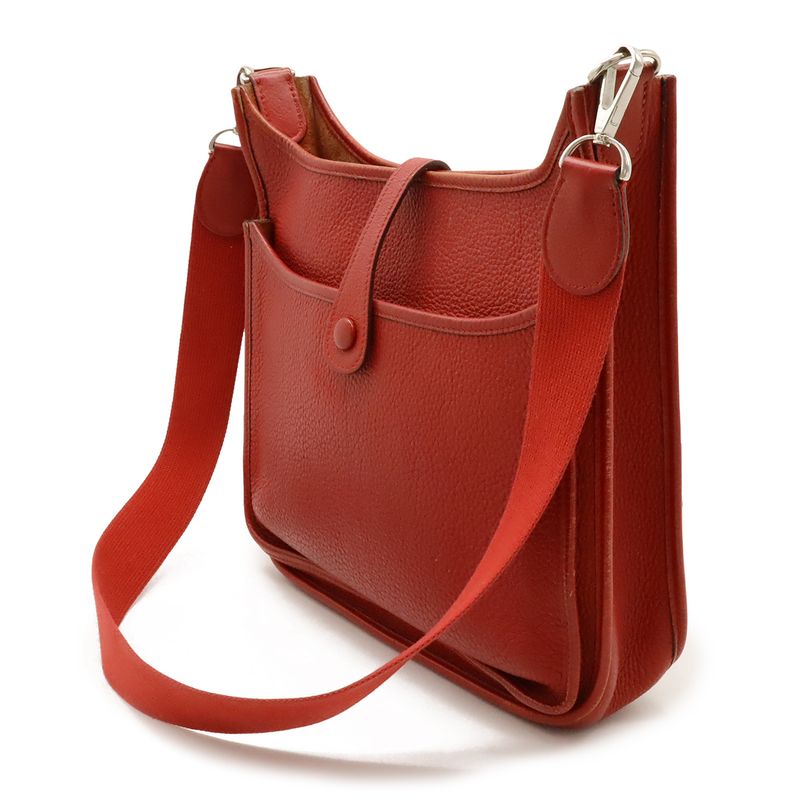 Hermes Evelyn II 2 PM Shoulder Bag Crossbody Togo Leather Rouge Vif Red Silver