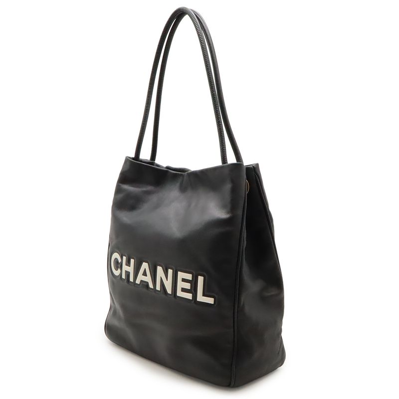 Chanel Camellia Logo Tote Shoulder Bag Shoulder Tote Shoulder Leather Black