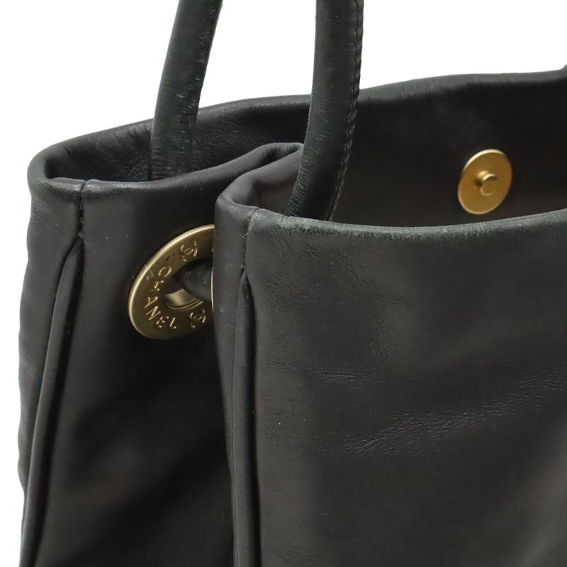 Chanel Camellia Logo Tote Shoulder Bag Shoulder Tote Shoulder Leather Black