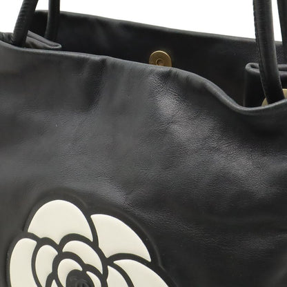 Chanel Camellia Logo Tote Shoulder Bag Shoulder Tote Shoulder Leather Black