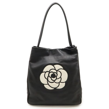 Chanel Camellia Logo Tote Shoulder Bag Shoulder Tote Shoulder Leather Black