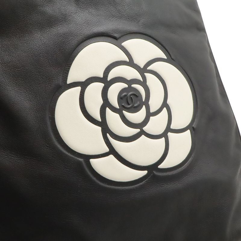 Chanel Camellia Logo Tote Shoulder Bag Shoulder Tote Shoulder Leather Black