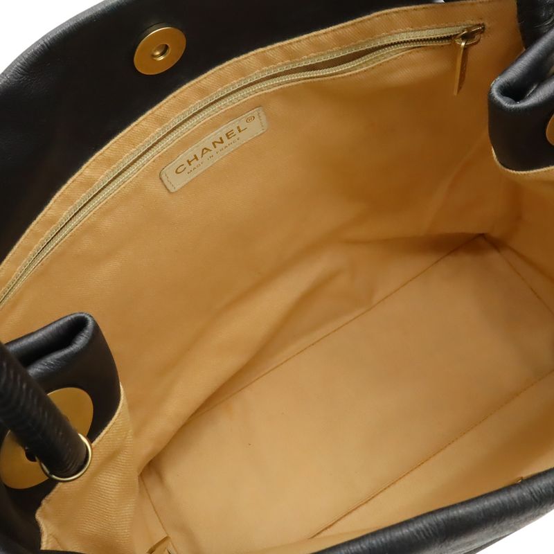 Chanel Camellia Logo Tote Shoulder Bag Shoulder Tote Shoulder Leather Black