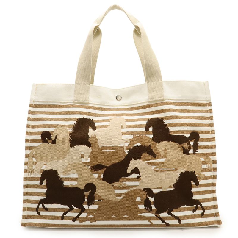 Hermes Cheveaune Camouflage Tote Bag Shoulder Bag Beach Bag Canvas Ecru White