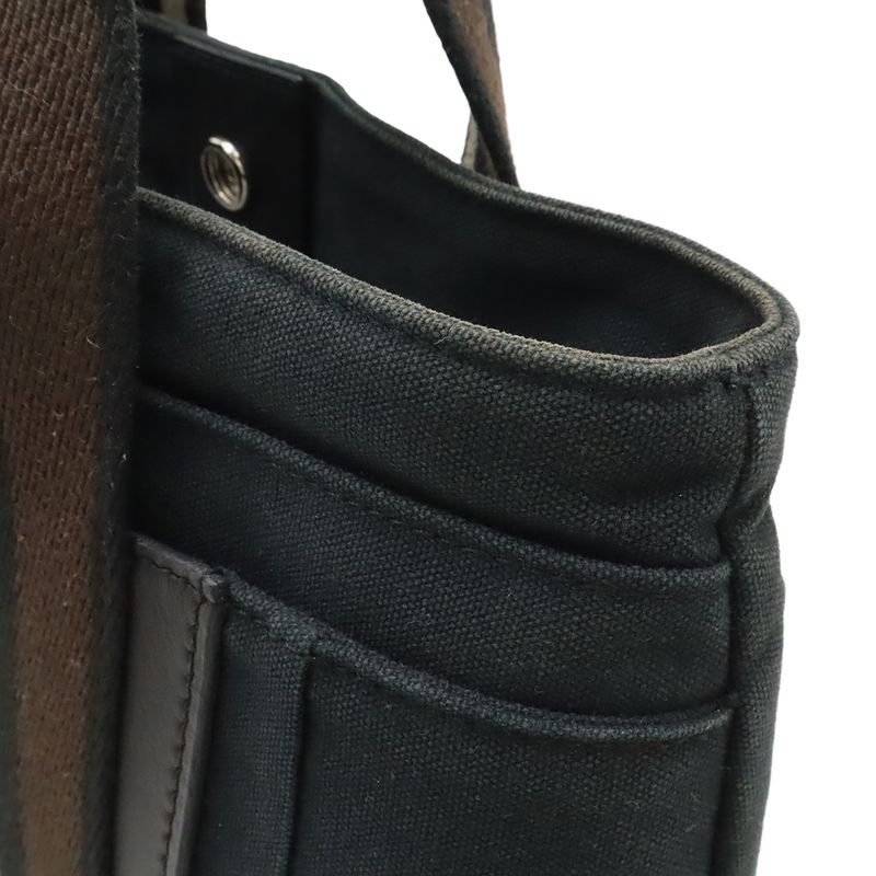 Hermes Troca Horizontal PM Tote Handbag Canvas Leather Black Brown Beige
