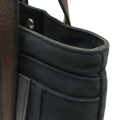 Hermes Troca Horizontal PM Tote Handbag Canvas Leather Black Brown Beige