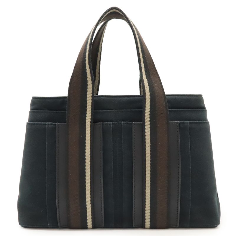 Hermes Troca Horizontal PM Tote Handbag Canvas Leather Black Brown Beige