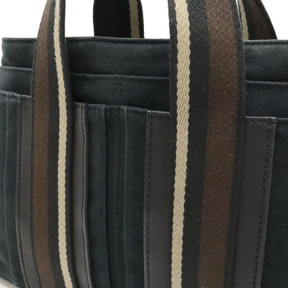 Hermes Troca Horizontal PM Tote Handbag Canvas Leather Black Brown Beige
