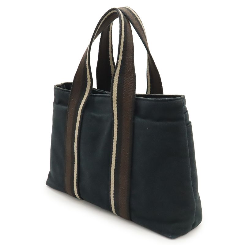 Hermes Troca Horizontal PM Tote Handbag Canvas Leather Black Brown Beige
