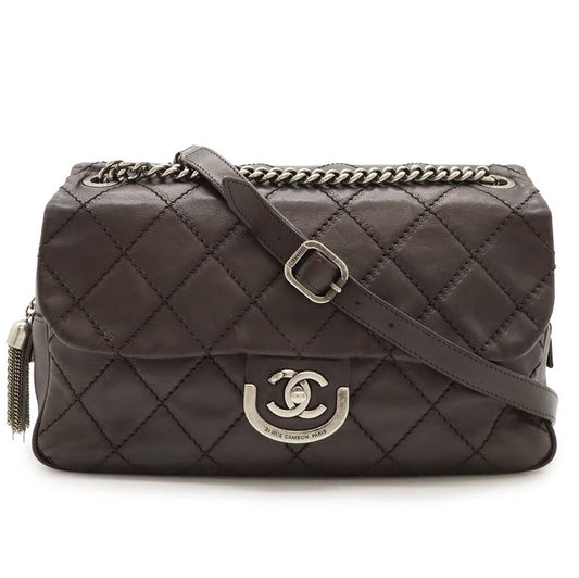 Chanel Wild Stitch Matelasse Coco Mark Chain Bag Shoulder Bag Leather Dark