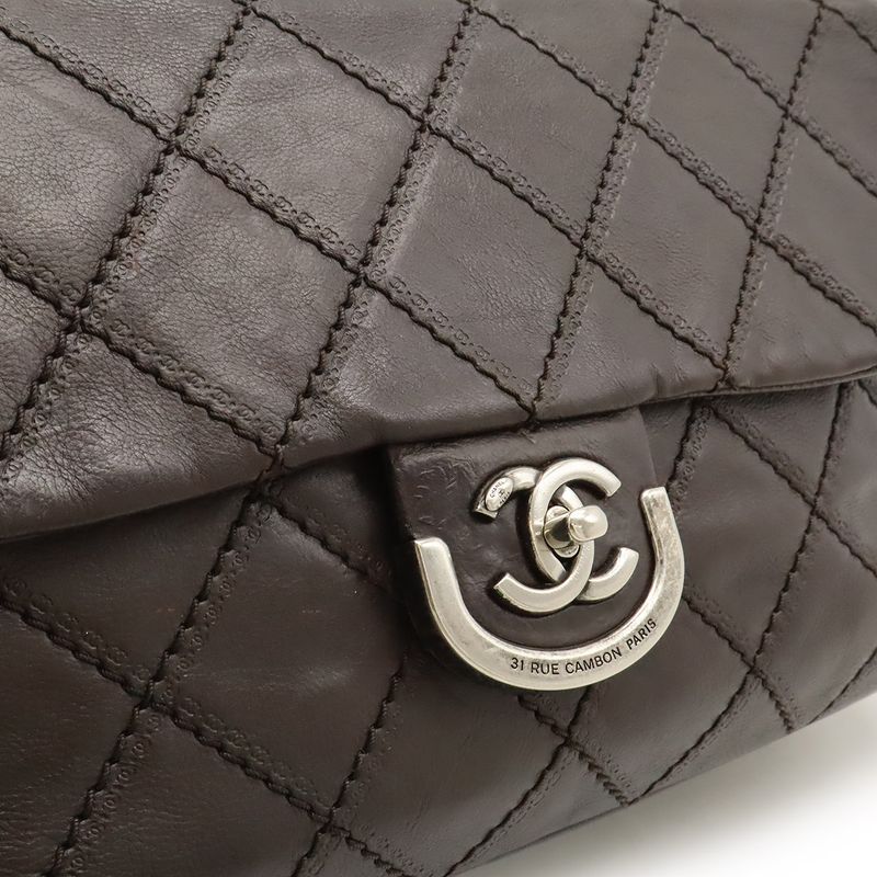 Chanel Wild Stitch Matelasse Coco Mark Chain Bag Shoulder Bag Leather Dark