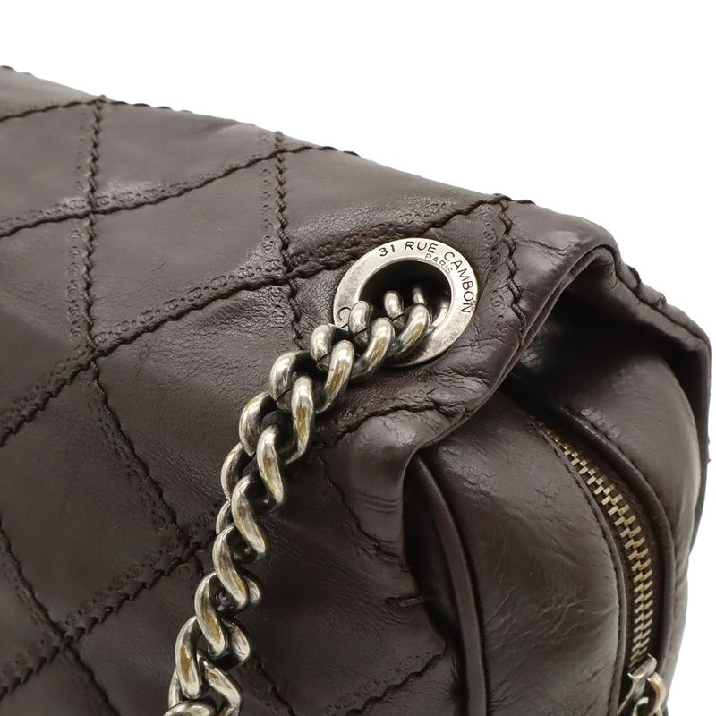 Chanel Wild Stitch Matelasse Coco Mark Chain Bag Shoulder Bag Leather Dark